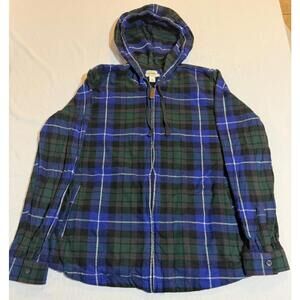 L.L. Bean Womens Scotch Plaid Flannel Shirt Relaxed Fit Hoodie Size Large